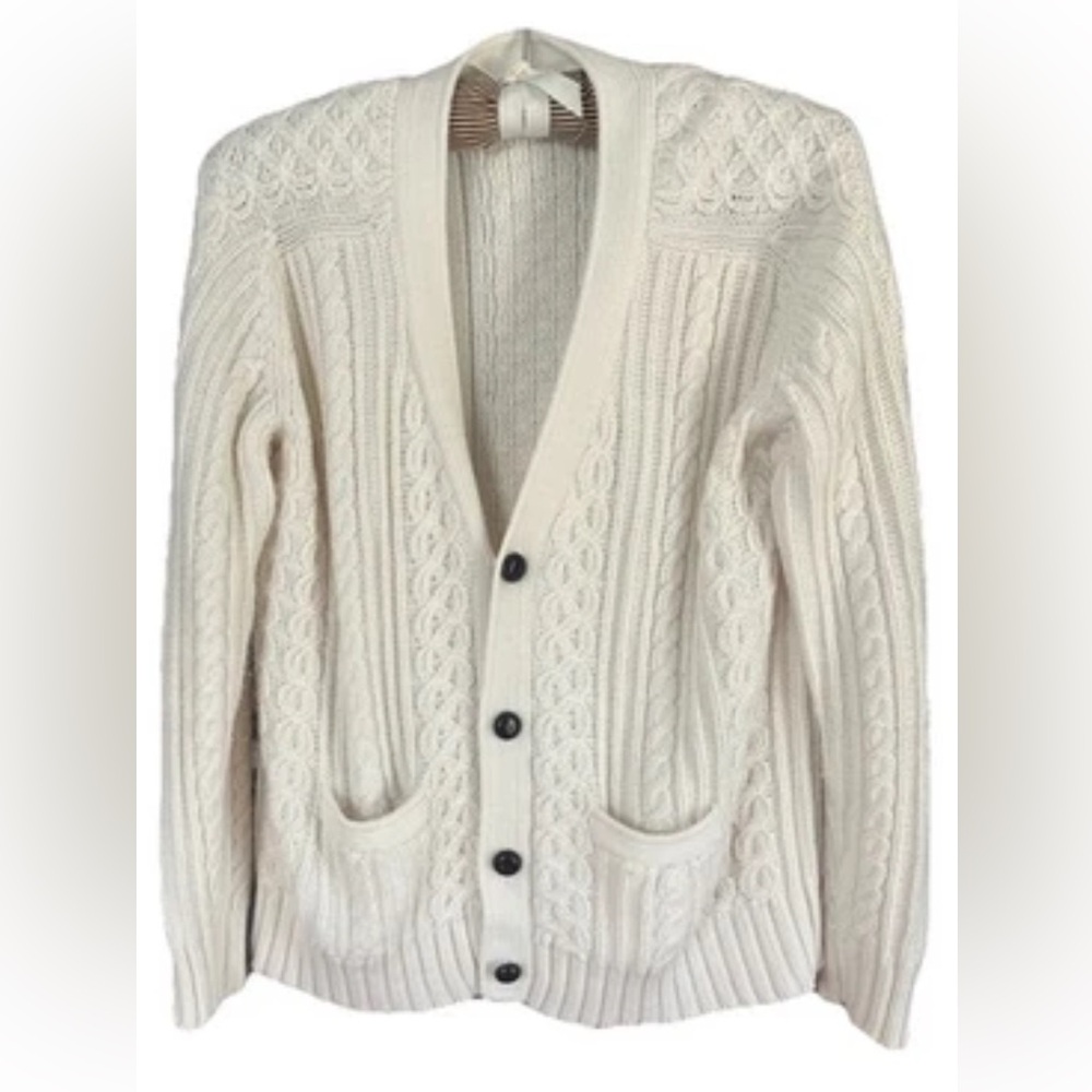 VTG Grandpa Leather Button Down Cream Oversized Cardigan